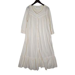 Vintage Eileen West Size Medium Cream Cotton Sleeveless Nightgown & Robe SET